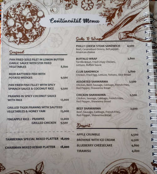 Tamberma restaurant continental food menu 