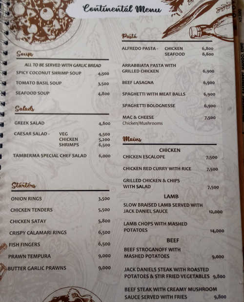 Tamberma restaurant continental food menu 2