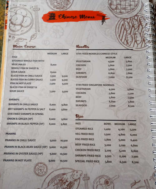Tamberma restaurant Chinese food menu 