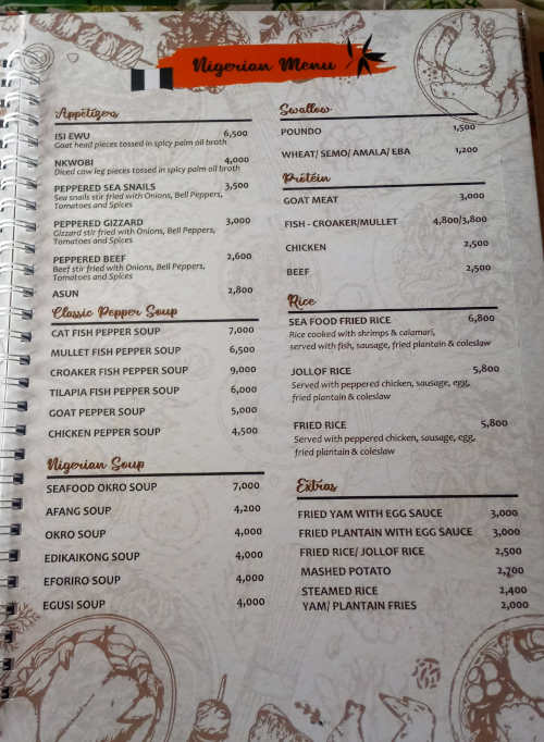 Tamberma restaurant Nigerian dishes menu 