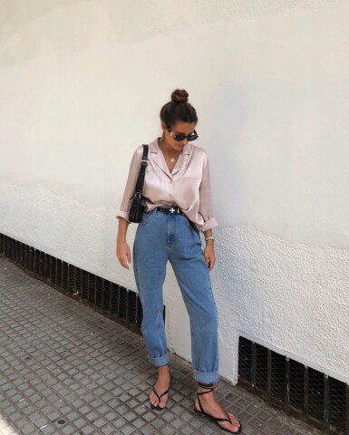 Rock mom jeans with a button-down shirt