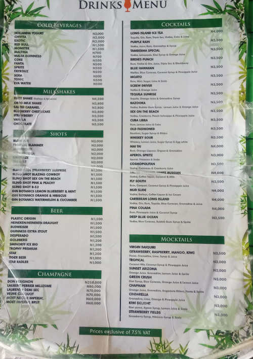 Tamberma restaurant drinks menu 